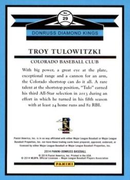 2014 Donruss #29 Troy Tulowitzki Back