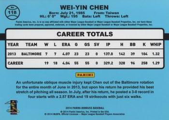 2014 Donruss #118 Wei-Yin Chen Back