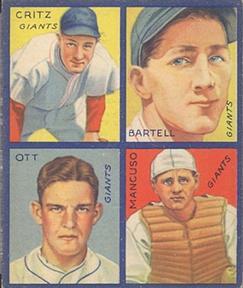 1935 Goudey 4-in-1 (R321) #NNO Hughie Critz / Dick Bartell / Mel Ott / Gus Mancuso Front