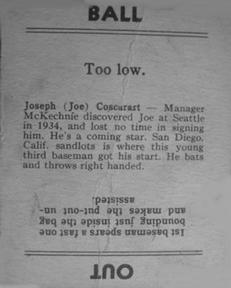 1936 Goudey (R322) #NNO Joe Coscarart Back