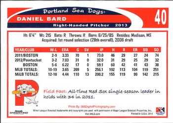 2013 Grandstand Portland Sea Dogs #NNO Daniel Bard Back