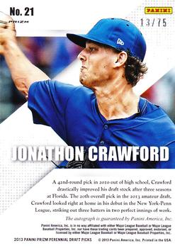 2013 Panini Prizm Perennial Draft Picks - Prospect Signatures Blue Prizms #21 Jonathon Crawford Back