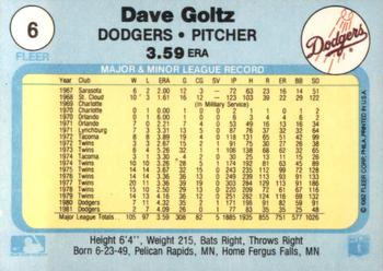 1982 Fleer #6 Dave Goltz Back