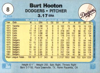 1982 Fleer #8 Burt Hooton Back