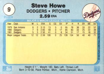 1982 Fleer #9 Steve Howe Back