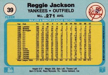 1982 Fleer #39 Reggie Jackson Back
