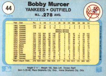 1982 Fleer #44 Bobby Murcer Back
