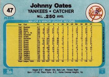1982 Fleer #47 Johnny Oates Back