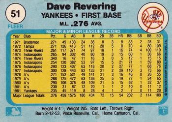 1982 Fleer #51 Dave Revering Back