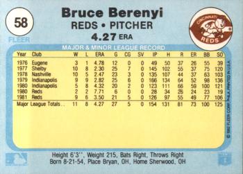 1982 Fleer #58 Bruce Berenyi Back