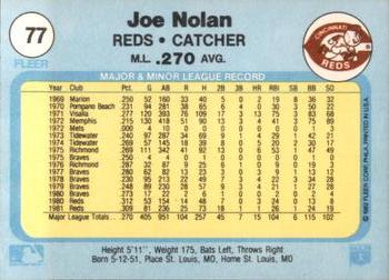 1982 Fleer #77 Joe Nolan Back