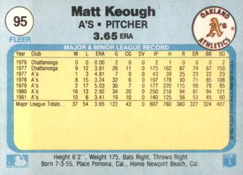 1982 Fleer #95 Matt Keough Back