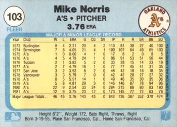 1982 Fleer #103 Mike Norris Back
