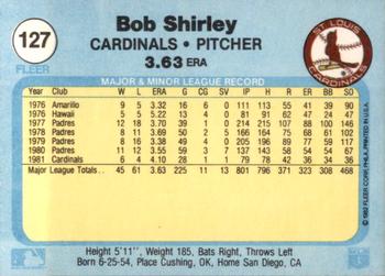 1982 Fleer #127 Bob Shirley Back