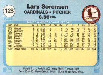 1982 Fleer #128 Lary Sorensen Back
