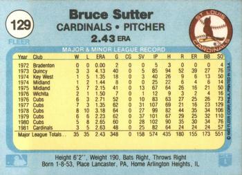 1982 Fleer #129 Bruce Sutter Back