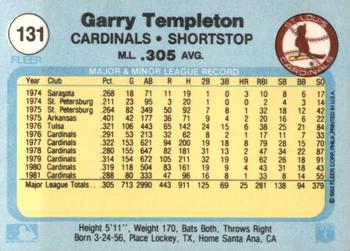 1982 Fleer #131 Garry Templeton Back