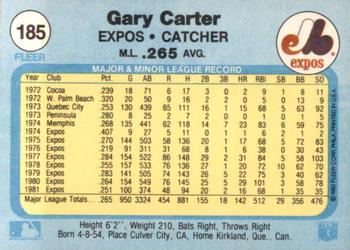 1982 Fleer #185 Gary Carter Back