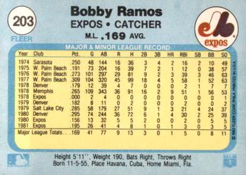 1982 Fleer #203 Bobby Ramos Back