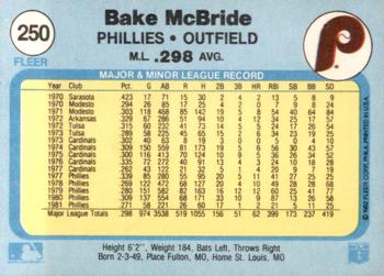 1982 Fleer #250 Bake McBride Back