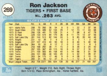 1982 Fleer #269 Ron Jackson Back