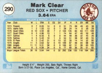 1982 Fleer #290 Mark Clear Back