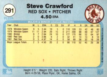 1982 Fleer #291 Steve Crawford Back