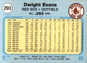 1982 Fleer #293 Dwight Evans Back