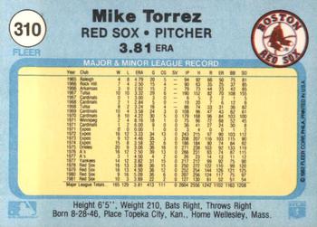 1982 Fleer #310 Mike Torrez Back