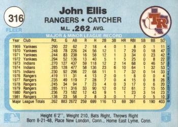 1982 Fleer #316 John Ellis Back