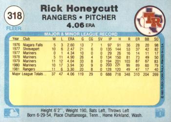 1982 Fleer #318 Rick Honeycutt Back