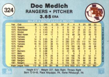 1982 Fleer #324 Doc Medich Back