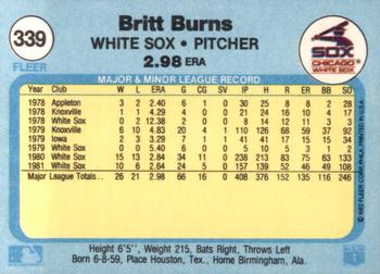 1982 Fleer #339 Britt Burns Back