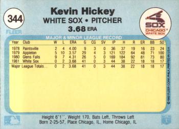 1982 Fleer #344 Kevin Hickey Back