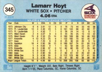 1982 Fleer #345 LaMarr Hoyt Back