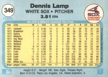 1982 Fleer #349 Dennis Lamp Back