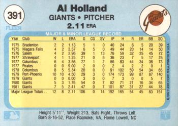 1982 Fleer #391 Al Holland Back