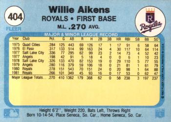 1982 Fleer #404 Willie Aikens Back