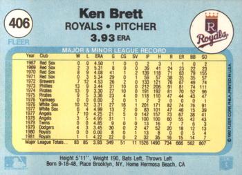 1982 Fleer #406 Ken Brett Back