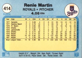1982 Fleer #414 Renie Martin Back