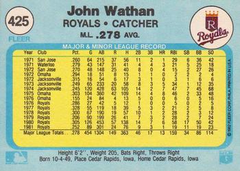1982 Fleer #425 John Wathan Back