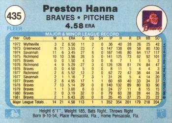 1982 Fleer #435 Preston Hanna Back