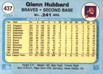 1982 Fleer #437 Glenn Hubbard Back