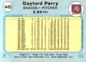1982 Fleer #445 Gaylord Perry Back