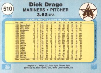 1982 Fleer #510 Dick Drago Back