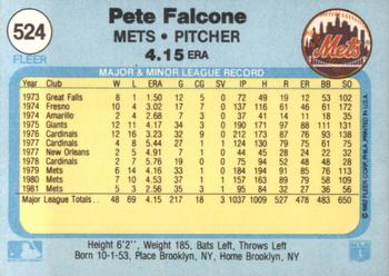 1982 Fleer #524 Pete Falcone Back