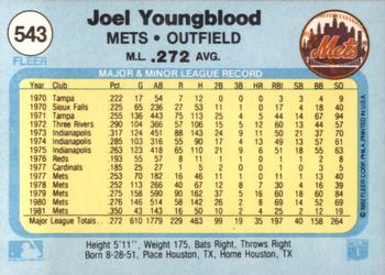 1982 Fleer #543 Joel Youngblood Back