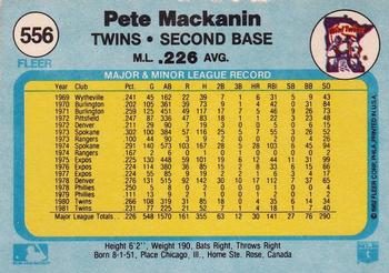 1982 Fleer #556 Pete Mackanin Back
