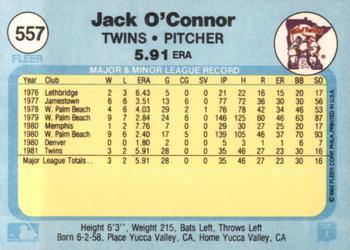 1982 Fleer #557 Jack O'Connor Back