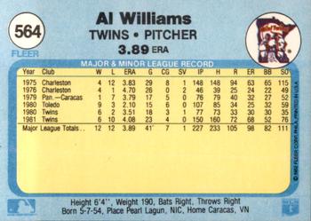 1982 Fleer #564 Al Williams Back